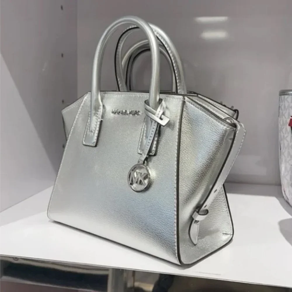 Michael Kors Avril Small Leather Top-Zip Satchel Color Silver